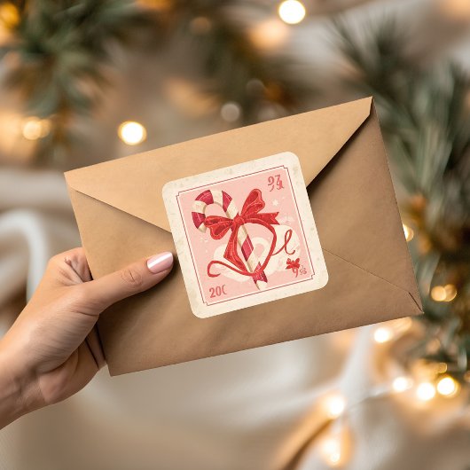 Vintage Candy Cane Christmas Vierkante Sticker