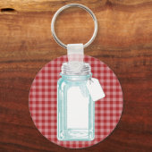 Vintage Canning Jar Red Gingham Sleutelhanger (Voorkant)