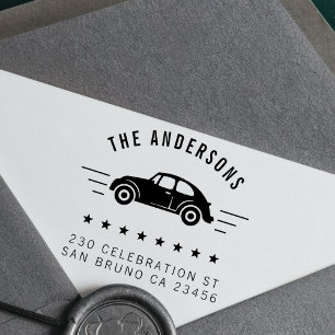 Vintage Car Aangepast familienaam en retouradres Rubberstempel