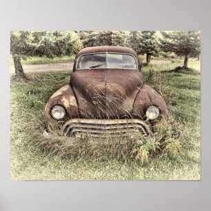 Vintage Car Antiek Old Rustic Sepia Land Poster