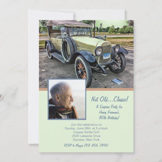 Vintage Car Foto Birthday Party Invitation Kaart (Voorkant)