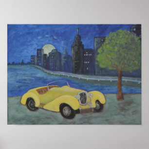 Vintage Car In the City Poster