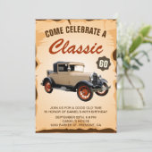 Vintage Car Jalon Anniversaire Fête Invitation (Debout devant)
