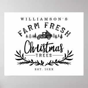 Vintage Car-kerstboom - levering zwart-wit Poster