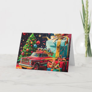 Vintage Car Kerstmis Kaart