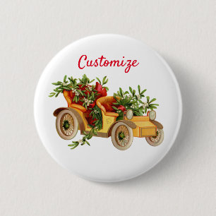 Vintage Car Kerstmis Mistletoe Thunder_Cove Ronde Button 5,7 Cm