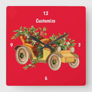Vintage Car Kerstmis Mistletoe Thunder_Cove Vierkante Klok
