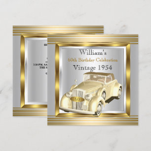 Vintage Car Mans 60th Birthday Party Gold & Silver Kaart