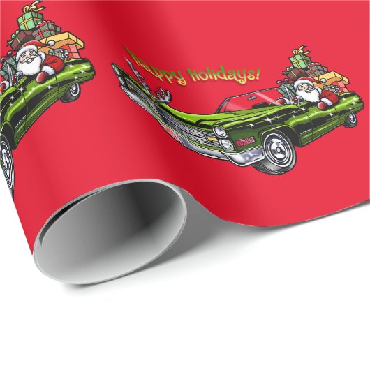 Vintage Car Santa Cadeaupapier (Rol Hoek)