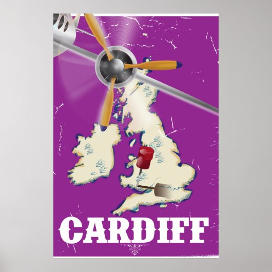Vintage Cardiff Wales Travel Poster (Voorkant)