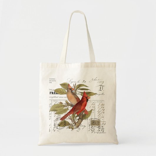 Vintage Cardinal Birds French Script - Sac quotidi (Devant)