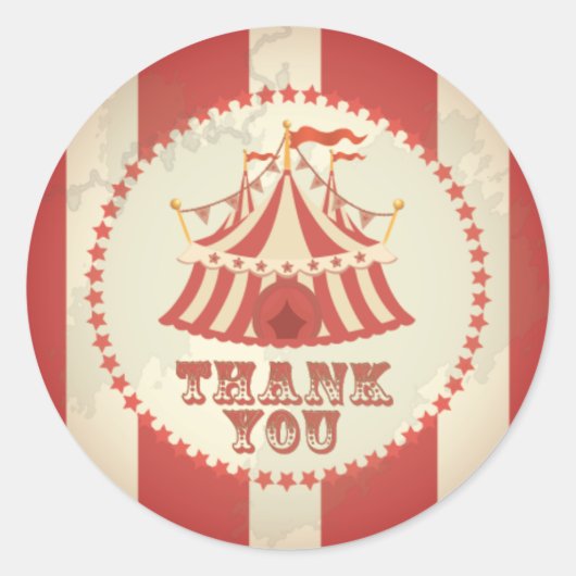 Vintage Carnival, Circus Tent, Thank You Sticker (Devant)