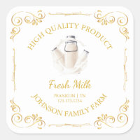 Vintage Carré de lait frais de ferme Étiquette