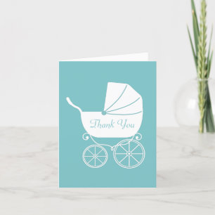 Vintage Carriage Baby shower Cute Blue Boy Bedankkaart