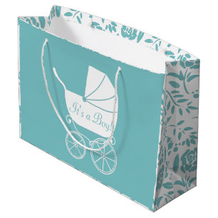 Vintage Carriage Baby shower Cute Blue Boy Groot Cadeauzakje