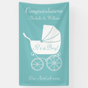 Vintage Carriage Baby shower Cute Blue Boy Spandoek