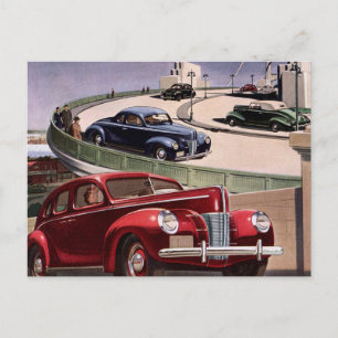 Vintage Cars, Classic Sedans Road Trip on Freeway Briefkaart