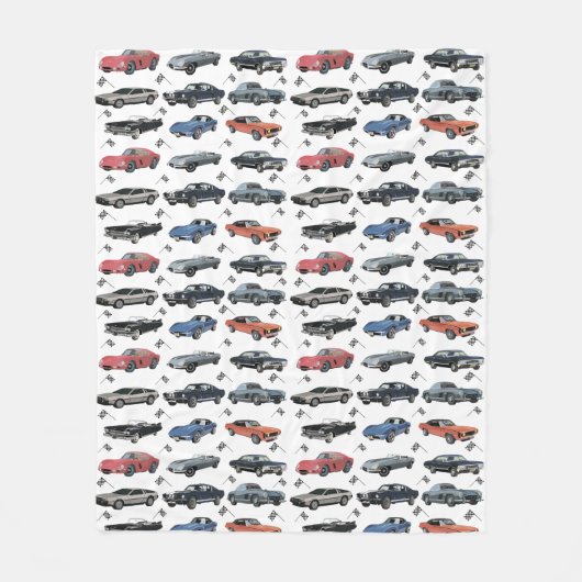 Vintage Cars Fleece Deken (Voorkant)