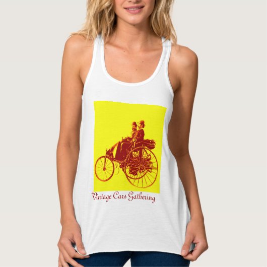Vintage Cars Gathering, Geel, rood, bruin Tanktop (Voorkant)