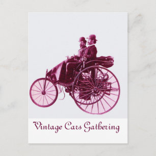 Vintage Cars Gathering, paars roze violet wit Briefkaart