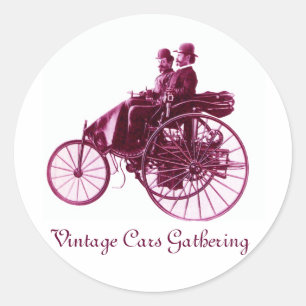 Vintage Cars Gathering, paars violet wit roze Ronde Sticker