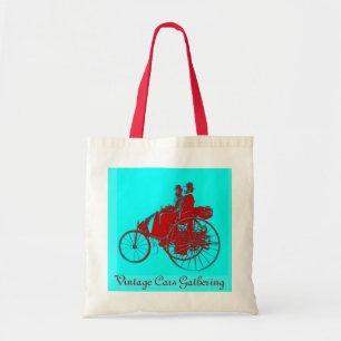 ViNTAGE CARS GATHERING, rode blauwe turquase Tote Bag