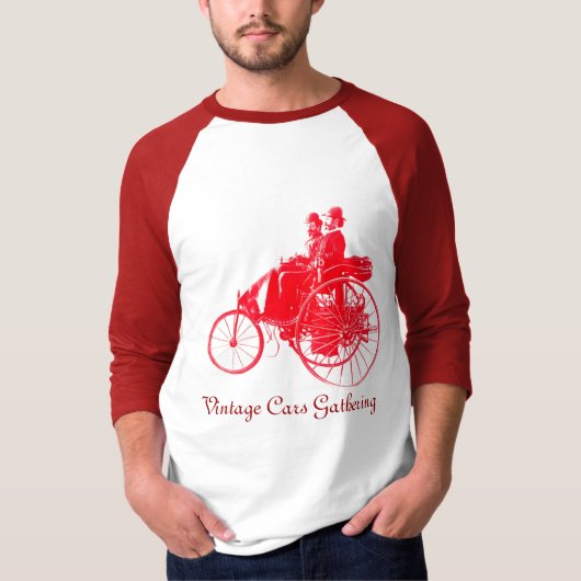 Vintage Cars Gathering, rood wit T-shirt (Voorkant)