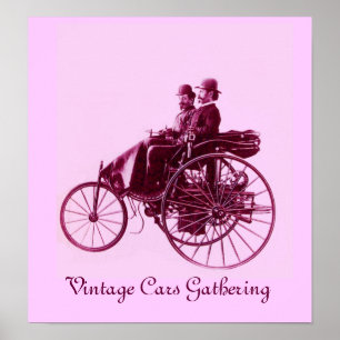 Vintage Cars Gathering, roze violet paars Poster