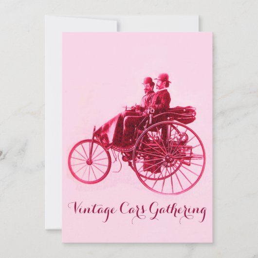 ViNTAGE CARS GATHERING, zilverrode fuchsia roze Kaart (Voorkant)
