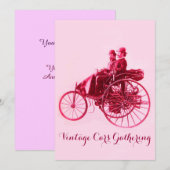 ViNTAGE CARS GATHERING, zilverrode fuchsia roze Kaart (Voorkant / Achterkant)