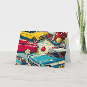 Vintage Cars Kerst Kaart
