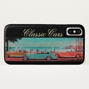 VINTAGE CARS OP DE ACHTERGROND Rood Blauw iPhone X Hoesje