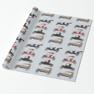 VINTAGE CARS rood wit grijs zwart Cadeaupapier