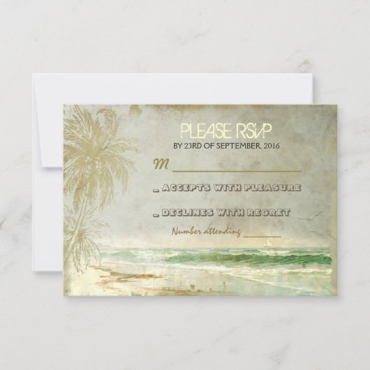 vintage carte RSVP de mariage rustique de plage (Devant)