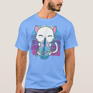 Vintage Cat Boba Tea beltea Anime Kawaii Neko T-shirt