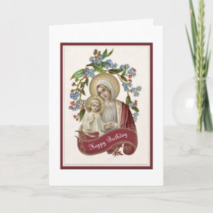 Vintage Catholic Virgin Mary Jesus Birthday Kaart