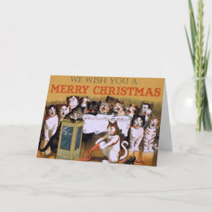 Vintage Cat's Merry Christmas Greetings Card Feestdagen Kaart