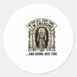 Vintage Cave Humor Graveren Grafisch Shirt Design_ Ronde Sticker