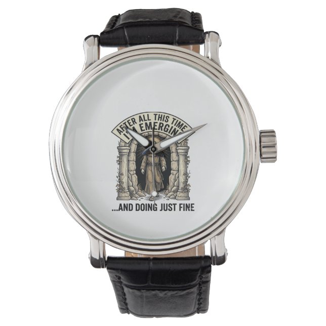 Vintage Cave Humor Gravure Grafisch Shirt Ontwerp_ Horloge (Voorkant)