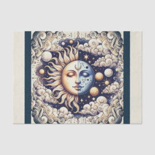 Vintage Celestial Half Sun & Moon Blauw Geel Tissuepapier