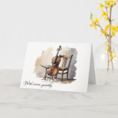 Vintage Cello met stoel sympathie Kaart (Gele Bloem)