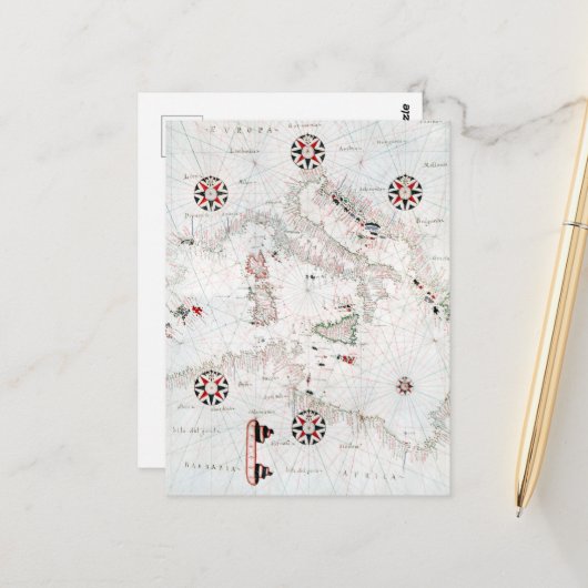 Vintage Central Mediterranean Italy Map Briefkaart (Voorkant / Achterkant in situ)