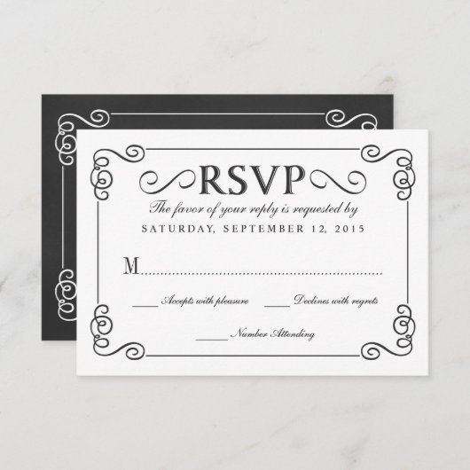 Vintage Chalkboard Elegant Mariage RSVP (Devant / Derrière)