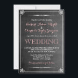 Vintage Chalkboard Faire-part de mariage victorien<br><div class="desc">faire-part de mariage de style vintage et rustique avec police rose et blanc. Décoré avec bordure de fleur victorienne et arrière - plan de tableau noir. Design classique pour votre journée spéciale. Customisez la police et le libellé pour toutes les occasions telles que la douche nuptiale, le baby shower, la...</div>