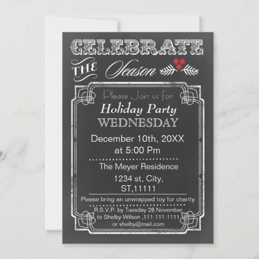 Vintage Chalkboard Fête de vacances Invitation (Devant)