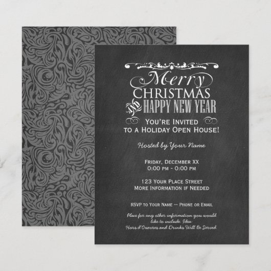 Vintage Chalkboard Holiday Open House Invitation (Devant / Derrière)