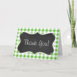 Vintage Chalkboard look, Green Checkered; Gingham Bedankkaart