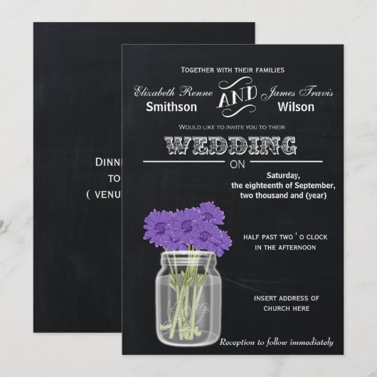 Vintage Chalkboard Mason Jar invitation de mariage (Devant / Derrière)