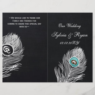 Vintage Chalkboard paon programmes de mariage plié