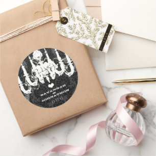 Vintage Chandelier Wedding Black & Grey Damask Ronde Sticker